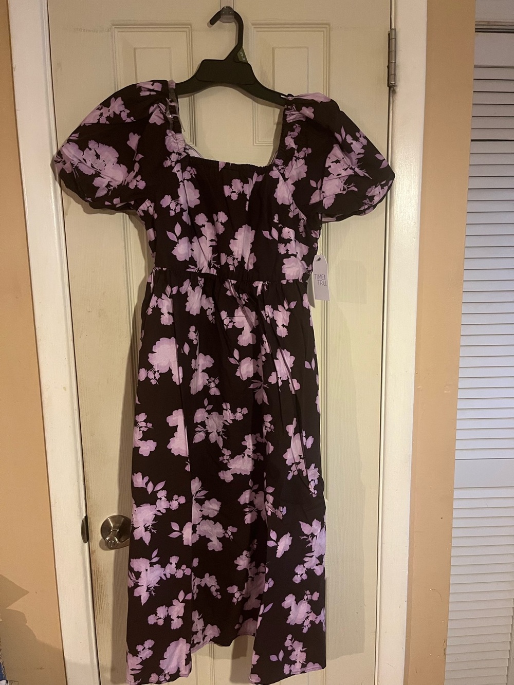 Time and Tru Black Midi Dress with Lavender Floral Print